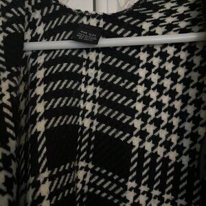 Black and White Plaid Poncho Sweater